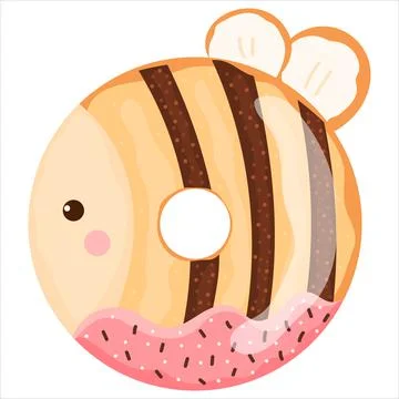 Cute bee with face donut with pink and chocolate glaze, tasty sweets for kids Stock Illustration