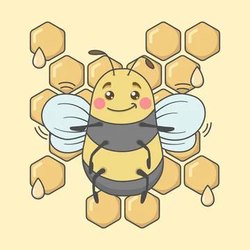 Cute Bee Facing Front With Honey Comb Stock Illustration