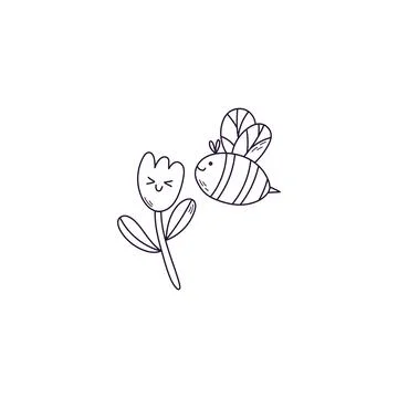 Cute bee flies to the flower Stock Illustration