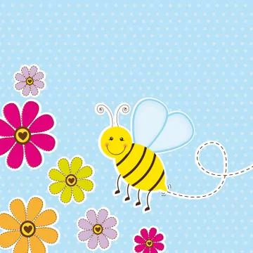 Cute bee with flower over blue background. vector illustration Ilustração Stock
