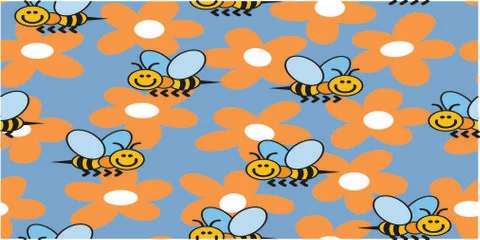 Cute bee flowers 2continuous background Stock Illustration