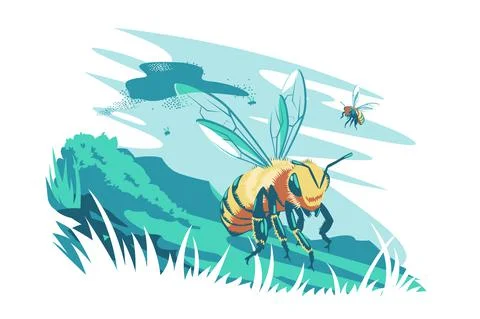 Cute bee flying in air Stock Illustration
