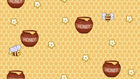 Cute Bee Flying Over Honey Background. Loop Animation. Cartoon Style Stock Footage 314314349
