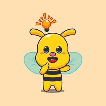 Cute bee get an idea cartoon vector illustration Stock Illustration