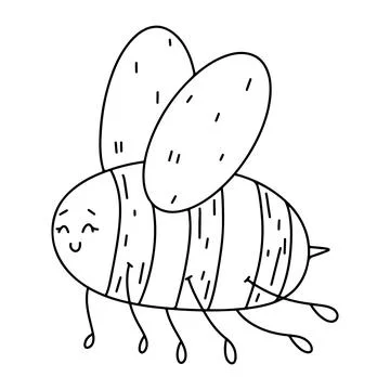 Cute bee in hand drawn doodle style. Vector illustration isolated on white .. Stock Illustration