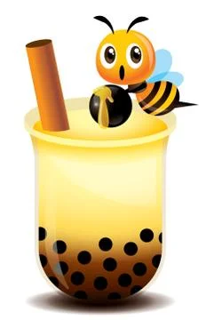 Cute bee holding chewy tapioca balls with honey bubble tea Stock-Illustration