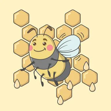 Cute Bee With Honey Comb Stock Illustration