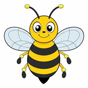 Cute bee isolated on white background. Flat cartoon vector illustration Stock Illustration