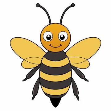Cute bee isolated on white background. Flat cartoon vector illustration Stock Illustration