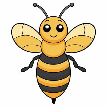 Cute bee isolated on white background. Flat cartoon vector illustration Stock Illustration