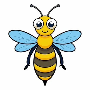 Cute bee isolated on white background. Flat cartoon vector illustration Stock Illustration