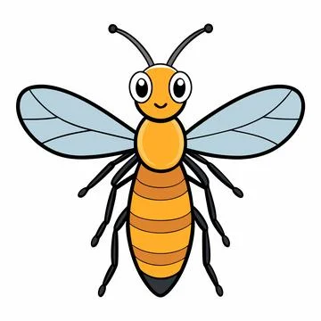 Cute bee isolated on white background. Flat cartoon vector illustration Stock Illustration