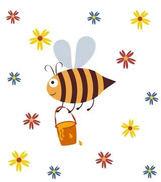 Cute Bee Mascot Vector illustration. Bee Cartoon Flying. Stock Illustration