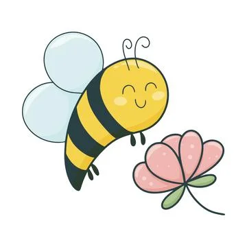Cute bee over flower, spring time concept Stock Illustration