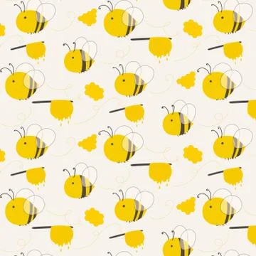 Cute Bee Pattern Background. Vector Illustration. Stock Illustration