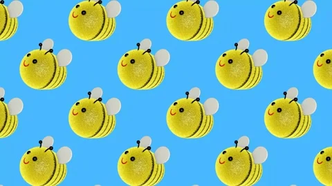 Cute bee pattern on blue background Stock Footage 336488371