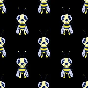 Cute Bee Seamless Pattern. Digital Paper with Wasps Illustration. Stock Illustration