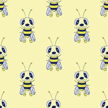 Cute Bee Seamless Pattern. Digital Paper with Wasps Illustration. Illustrazione stock