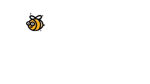 Cute bee with small wings flies, hovers, and looks at camera on white Stockbeeldmateriaal 341296712