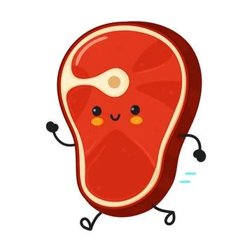 Cute beef steak meat character running happy Stock Illustration