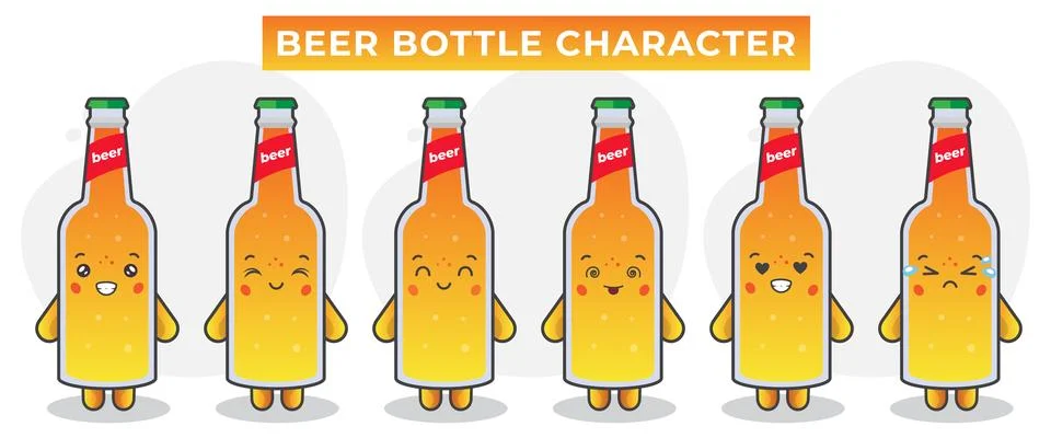 Cute Beer Bottle With Various Expression Stock Illustration