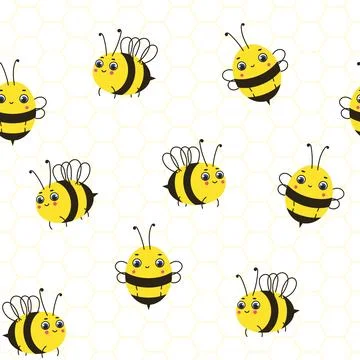 Cute bees on a background with honeycombs Stock Illustration