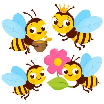 Cute bees collection. Vector illustration Stock Illustration