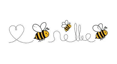 Cute Bees Flying and Drawing Heart and "Bee" with Dotted Lines Stock Illustration