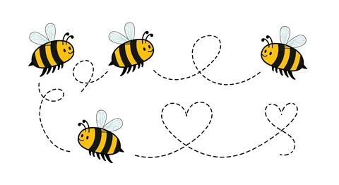 Cute Bees Flying with Dotted Lines and Hearts - Whimsical Illustration Stock Illustration