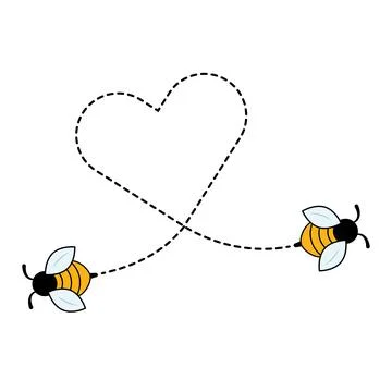 Cute Bees with Heart Flight Path Vector Illustration Stock Illustration