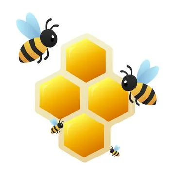 Cute Bees with Honeycomb Vector Illustration Stock Illustration