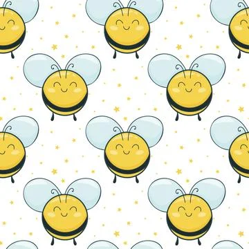 Cute bees seamless pattern vector illustration Stock Illustration