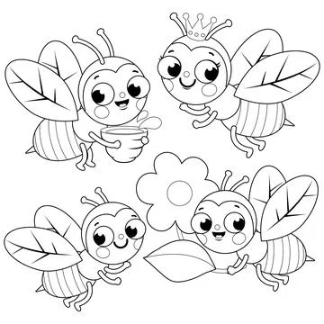 Cute bees. Vector black and white coloring page Stock Illustration