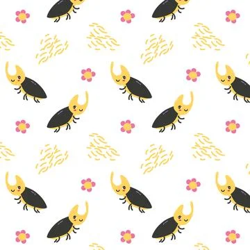 Cute beetle spring and summer pattern Stock Illustration