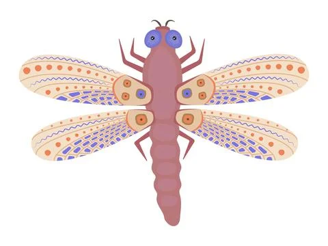 Cute beige dragonfly in boho style Stock Illustration