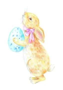 Cute beige easter bunny isolated on white background. Stock Illustration