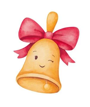 Cute bell, Back to school. Hand drawn watercolor cartoon illustration. Stock Illustration