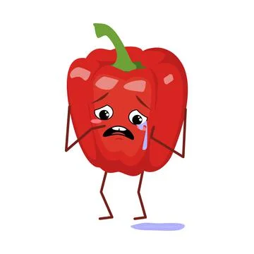 Cute bell pepper character with crying and tears Stock Illustration