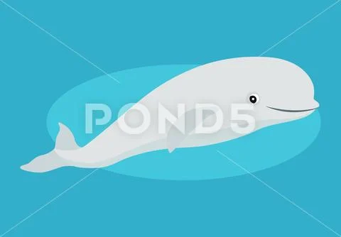 Cute beluga whale icon, funny white Arctic cetacean, isolated on blue background Stock Illustration