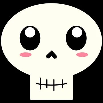 Cute Big Eyes Skull Vector Illustration, Kawaii Halloween Skeleton Face Car.. Stock Illustration