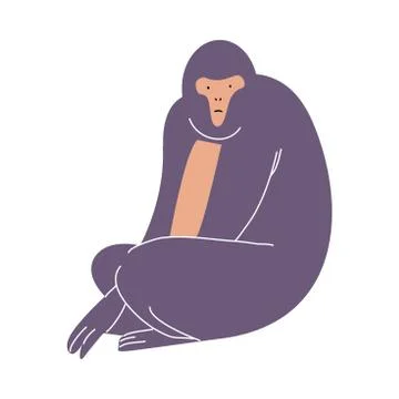 Cute big strong purple monkey sitting vector illustration Stock Illustration