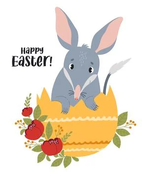 Cute bilby in Easter egg. Australian animal. Easter greeting card. Vector Stock Illustration