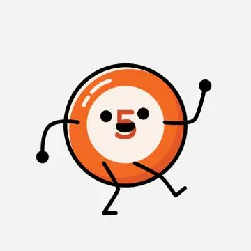 Cute Billiard Ball Mascot Vector Character in Flat Design Style Stock Illustration