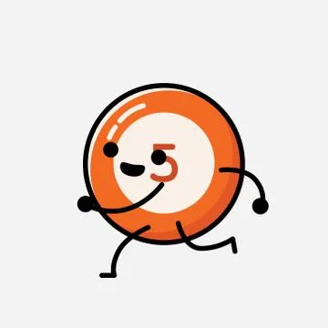 Cute Billiard Ball Mascot Vector Character in Flat Design Style Stock Illustration