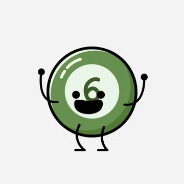 Cute Billiard Ball Mascot Vector Character in Flat Design Style Stock Illustration