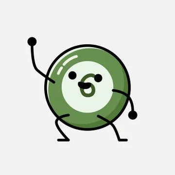 Cute Billiard Ball Mascot Vector Character in Flat Design Style Stock Illustration