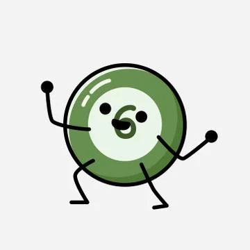 Cute Billiard Ball Mascot Vector Character in Flat Design Style Stock Illustration