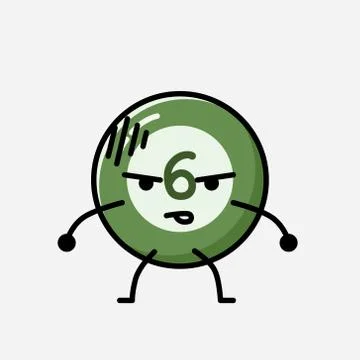 Cute Billiard Ball Mascot Vector Character in Flat Design Style Stock Illustration