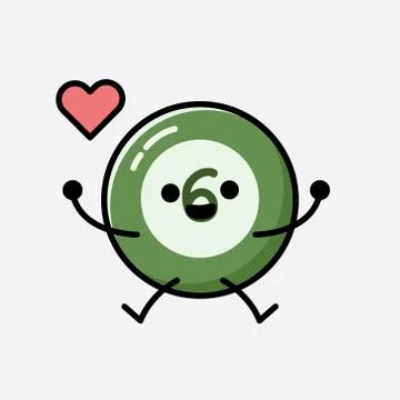 Cute Billiard Ball Mascot Vector Character in Flat Design Style Stock Illustration