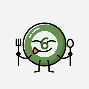 Cute Billiard Ball Mascot Vector Character in Flat Design Style Stock Illustration